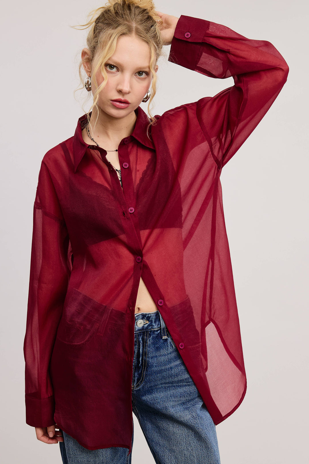 Selene Sheer Organza Collared Blouse - shirts
