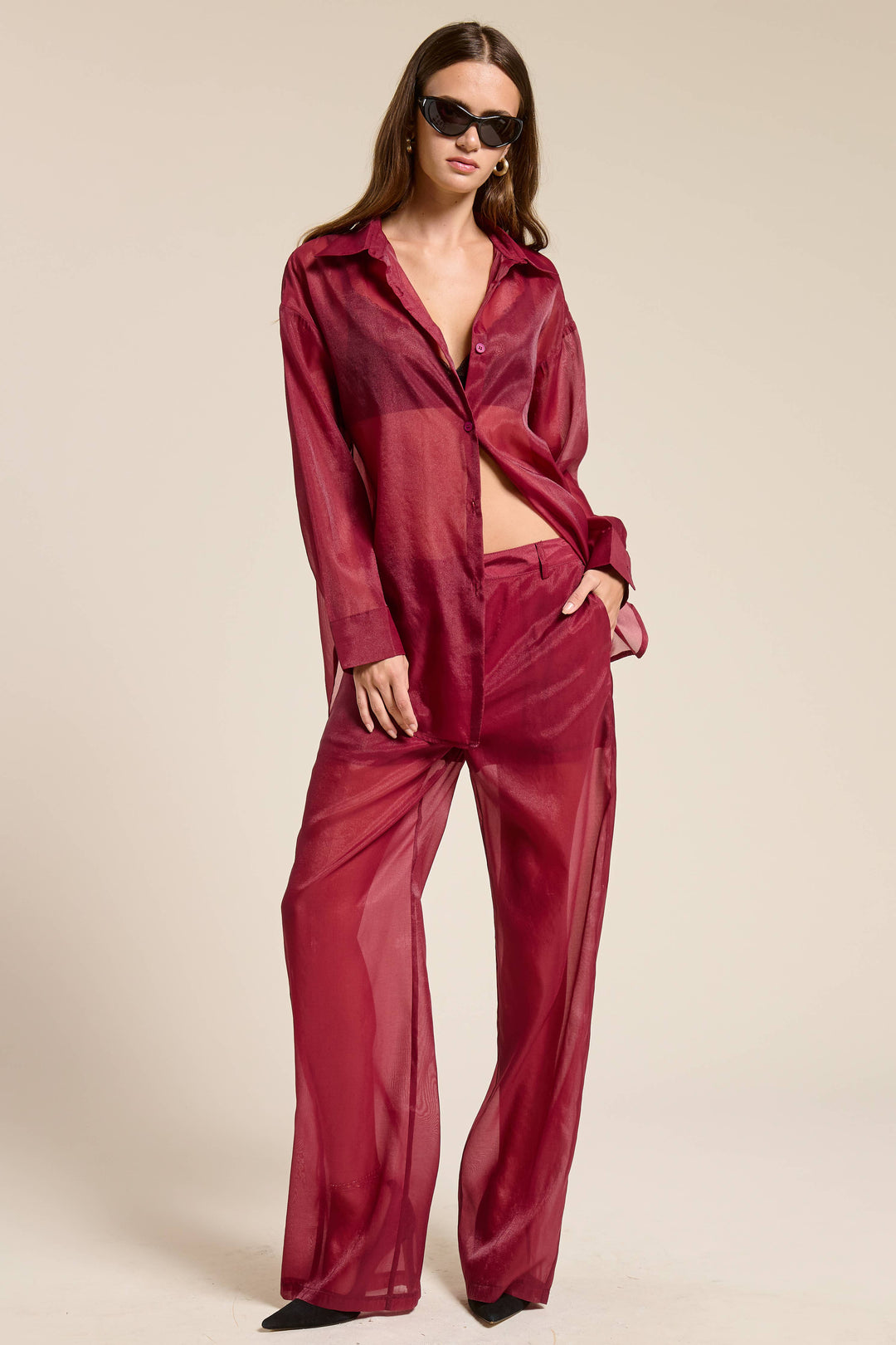 Selene Sheer Organza Collared Blouse - shirts