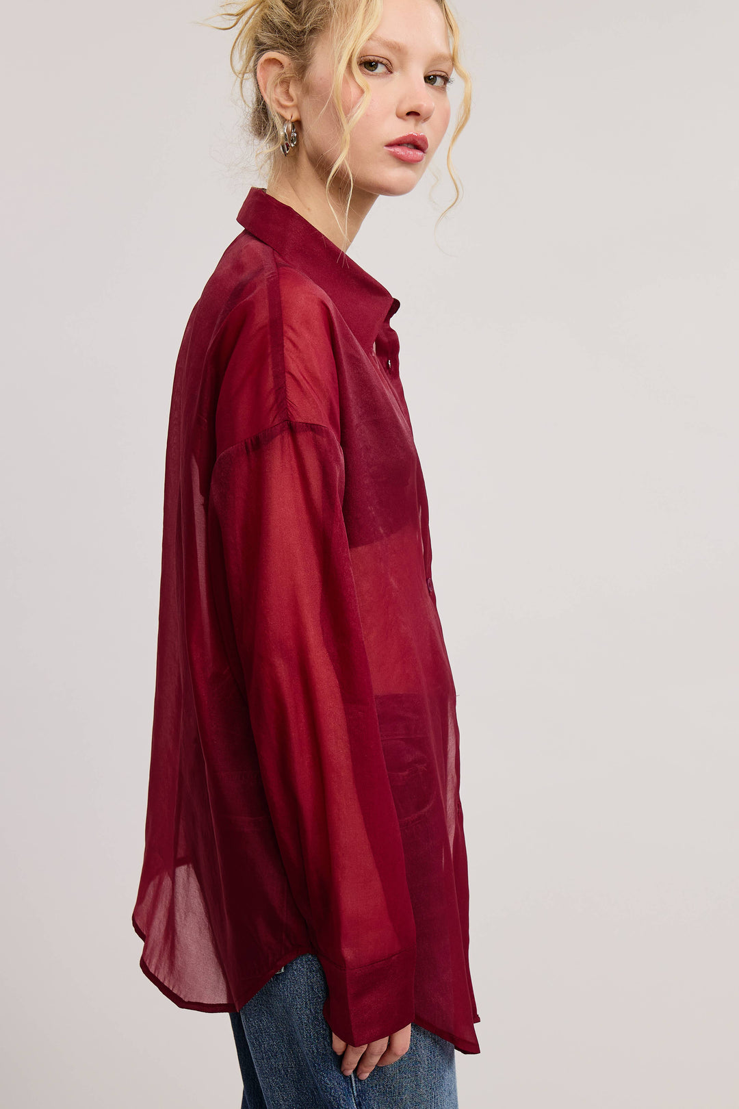 Selene Sheer Organza Collared Blouse - shirts