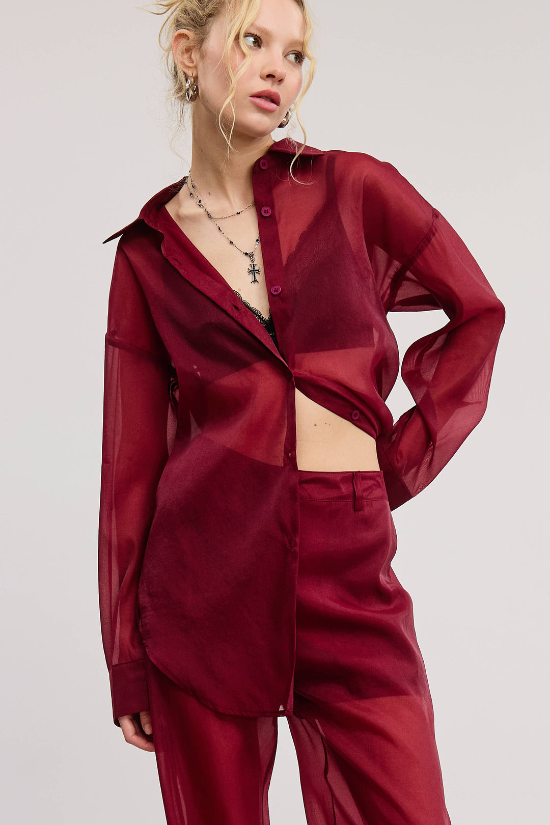 Selene Sheer Organza Collared Blouse - shirts