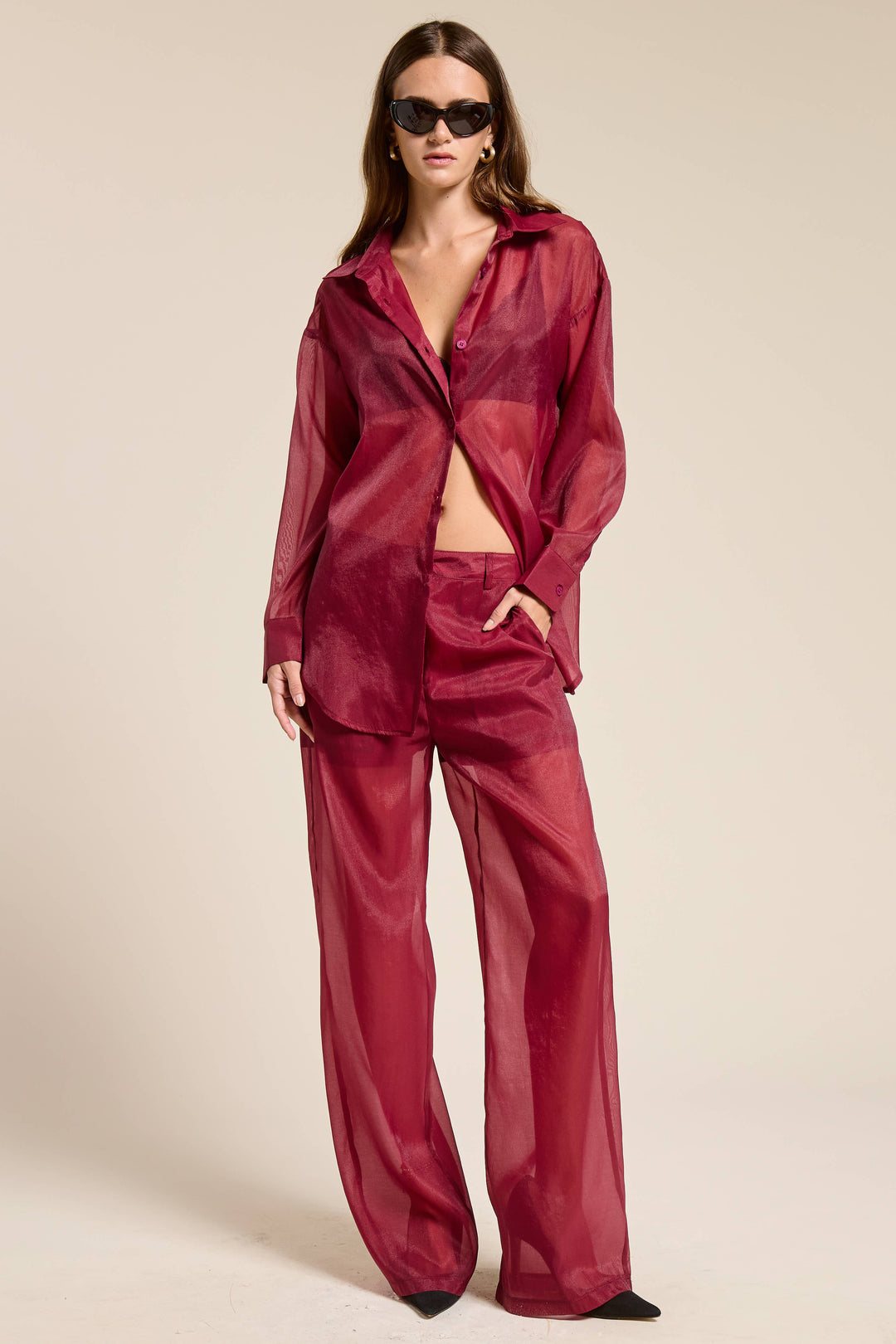 Selene Sheer Organza Collared Blouse - shirts