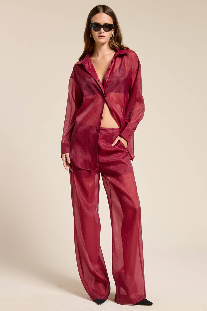 Selene Sheer Organza Collared Blouse - shirts