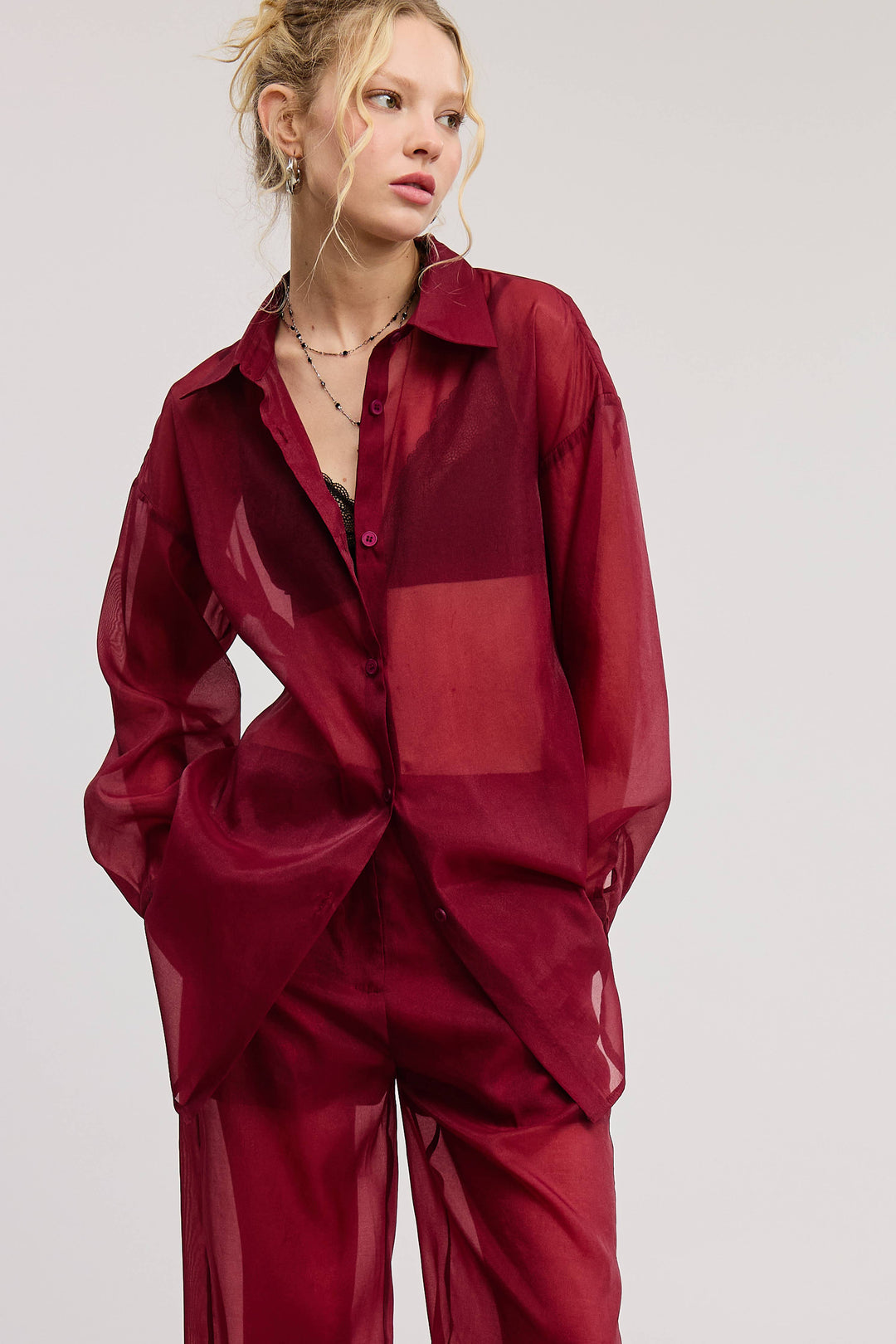 Selene Sheer Organza Collared Blouse - shirts