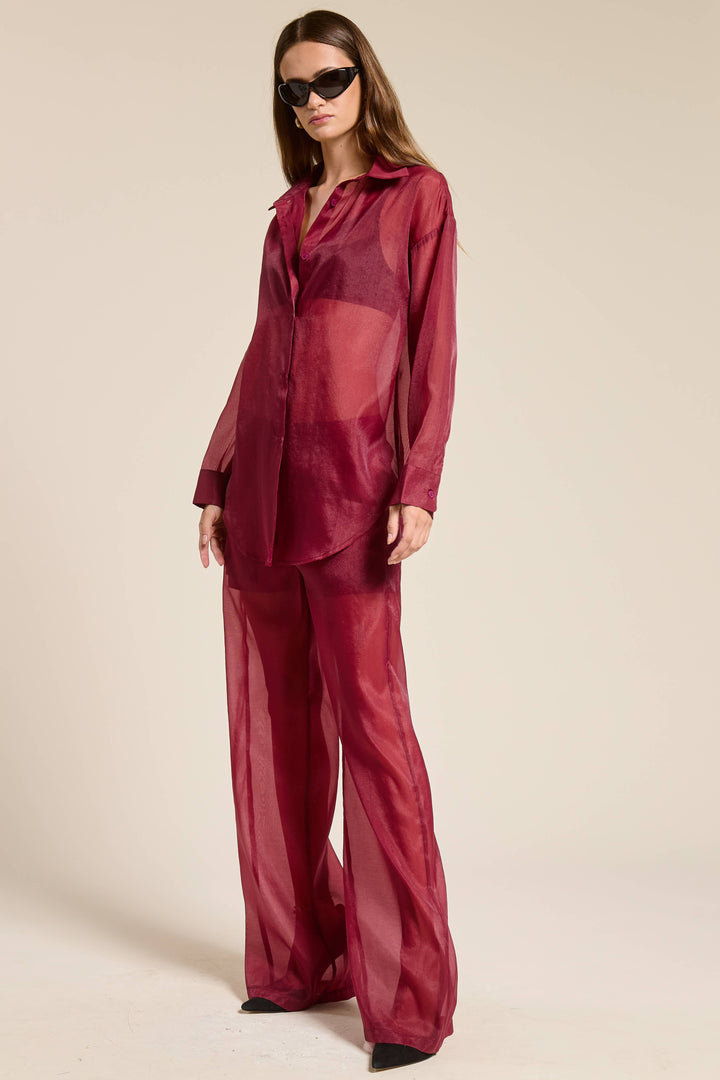 Selene Straight Leg Sheer Organza Pants with Lined Shorts