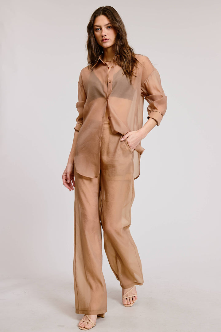 Selene Straight Leg Sheer Organza Pants with Lined Shorts