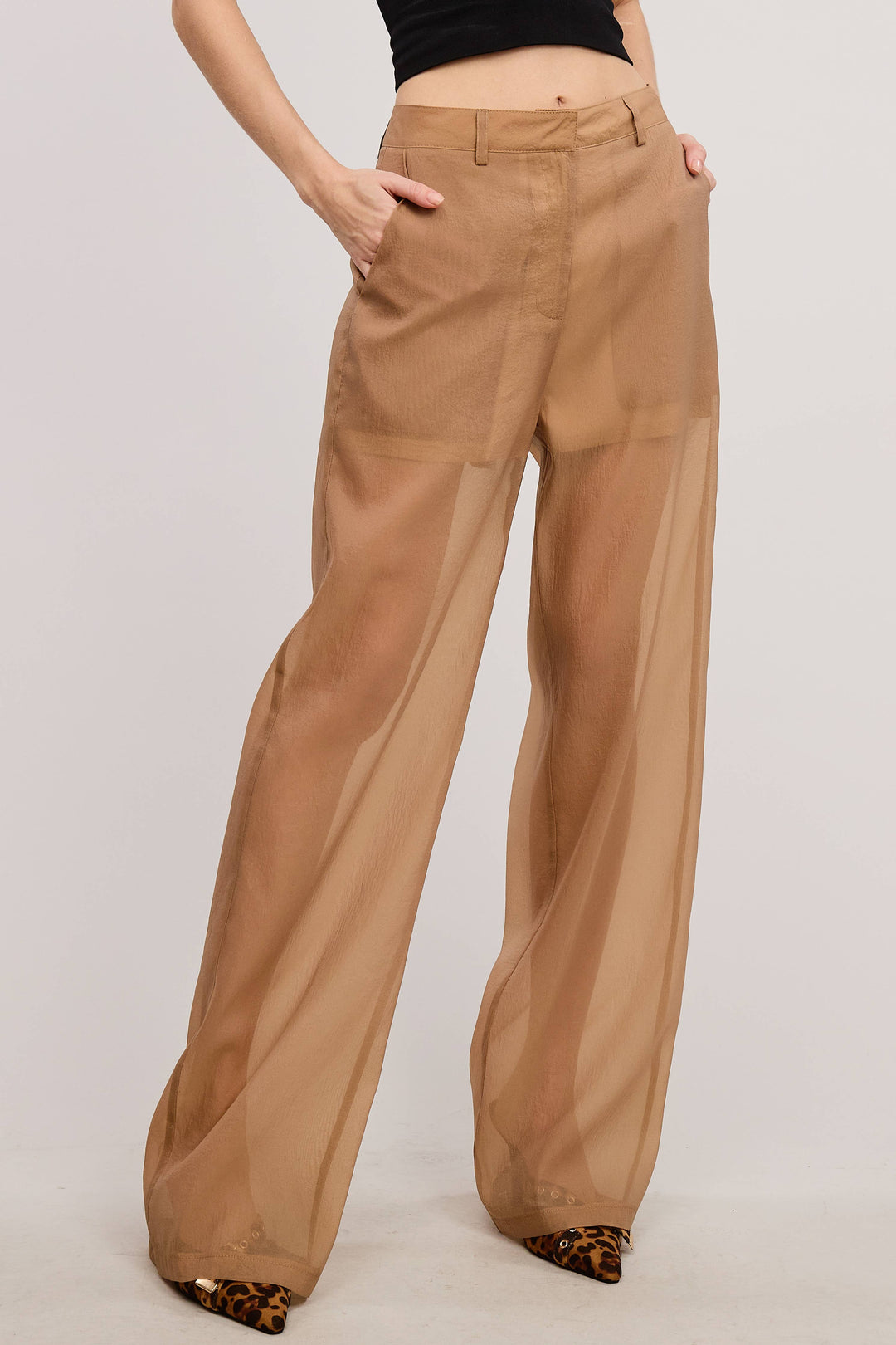 Selene Straight Leg Sheer Organza Pants with Lined Shorts