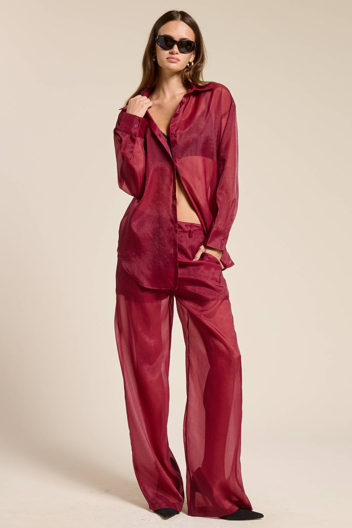 Selene Straight Leg Sheer Organza Pants with Lined Shorts