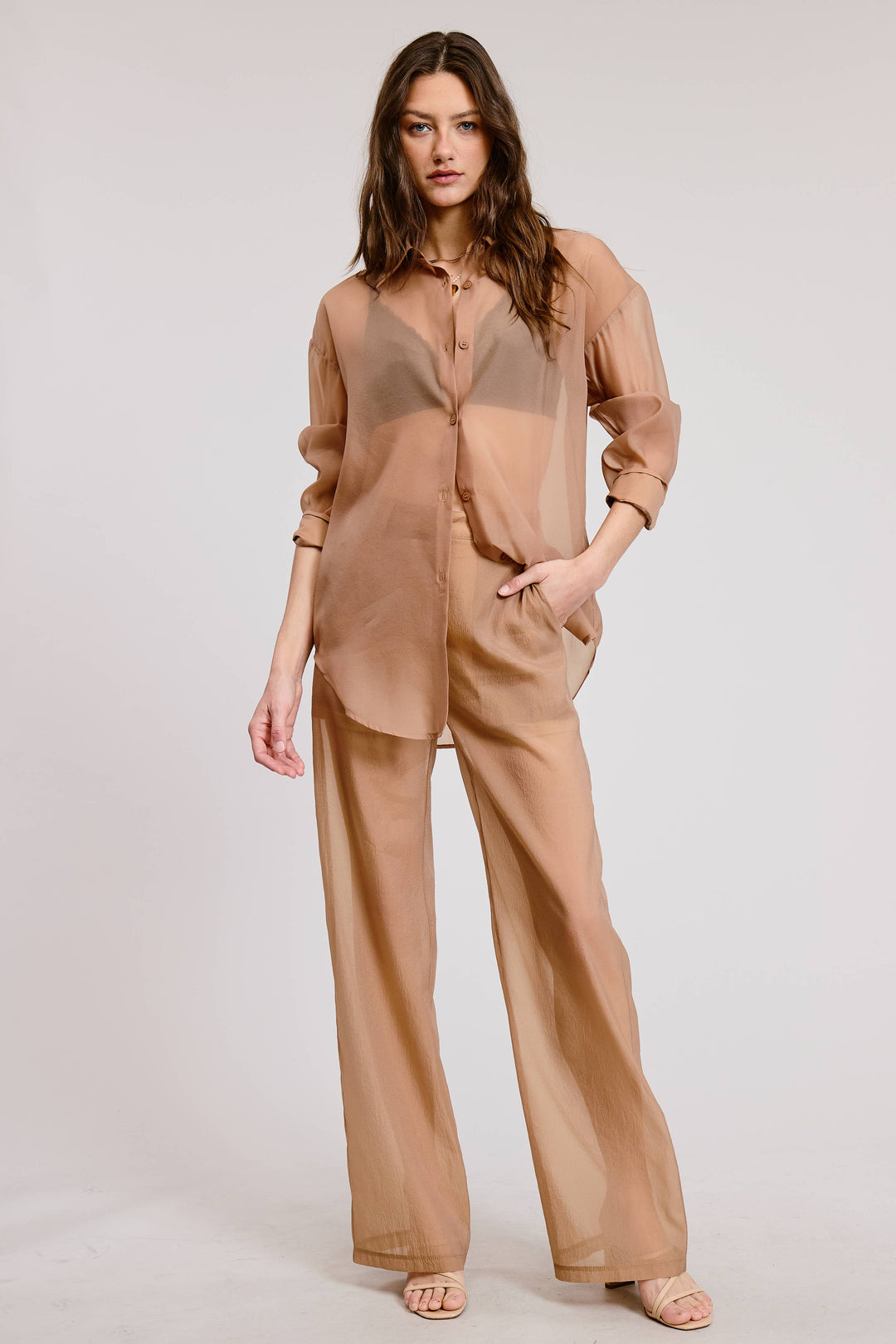 Selene Straight Leg Sheer Organza Pants with Lined Shorts