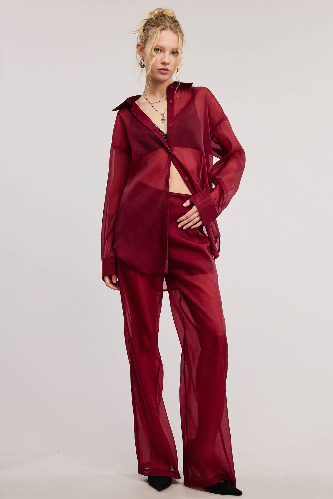 Selene Straight Leg Sheer Organza Pants with Lined Shorts