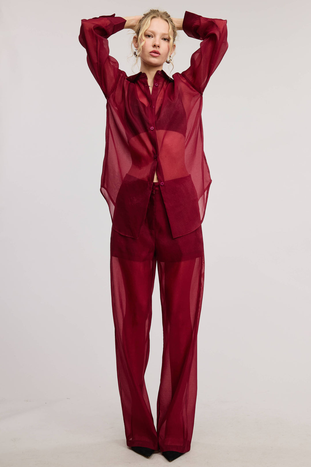 Selene Straight Leg Sheer Organza Pants with Lined Shorts