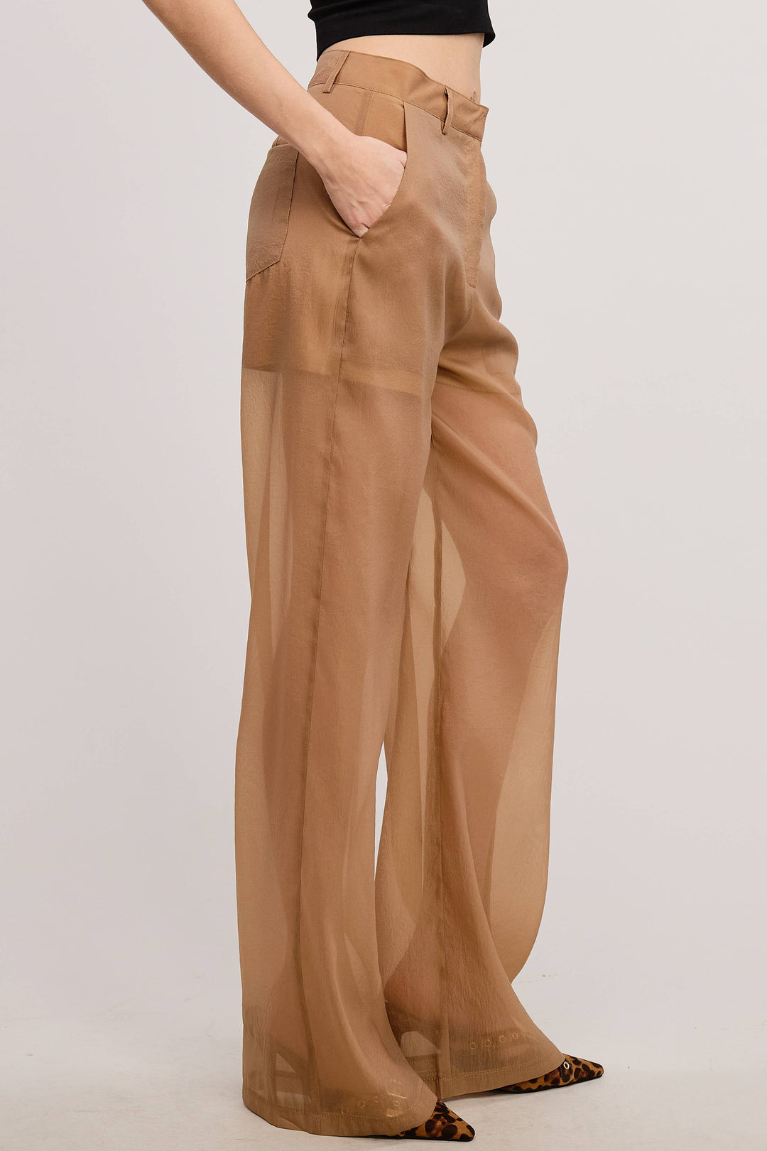Selene Straight Leg Sheer Organza Pants with Lined Shorts