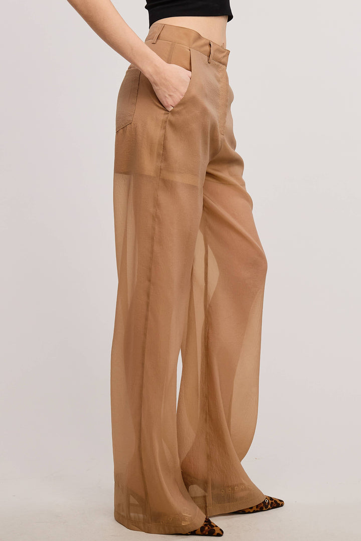 Selene Straight Leg Sheer Organza Pants with Lined Shorts