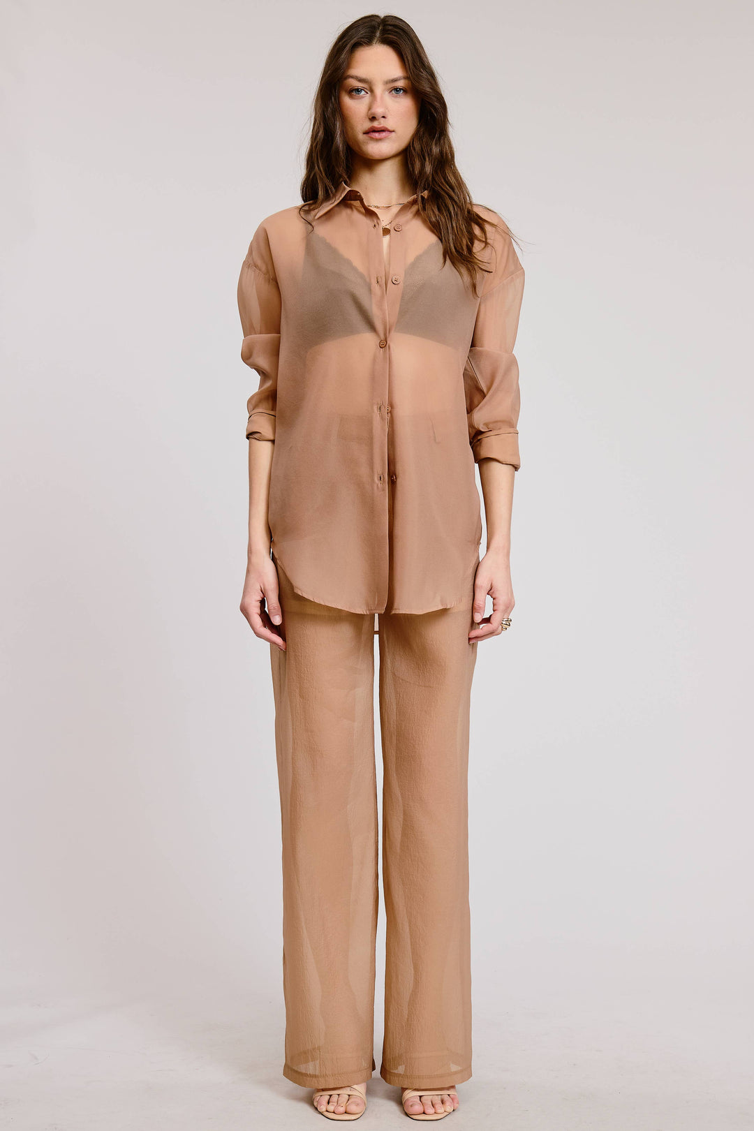 Selene Straight Leg Sheer Organza Pants with Lined Shorts