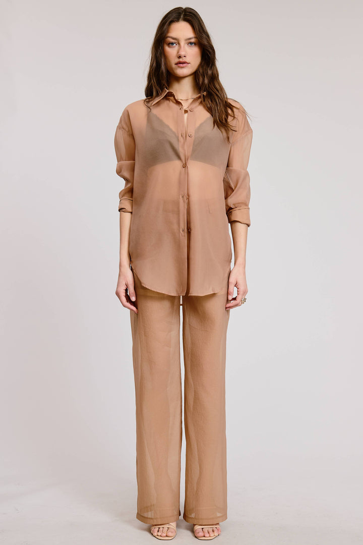 Selene Straight Leg Sheer Organza Pants with Lined Shorts