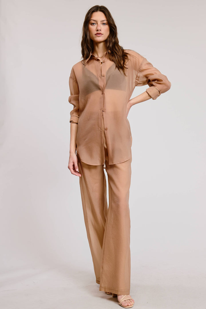 Selene Straight Leg Sheer Organza Pants with Lined Shorts