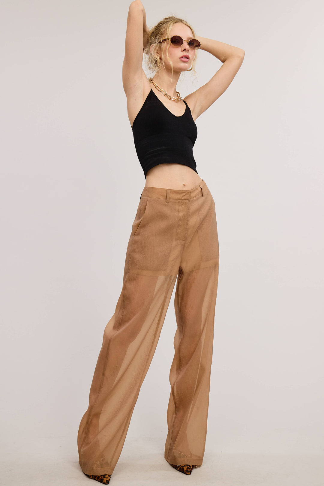 Selene Straight Leg Sheer Organza Pants with Lined Shorts