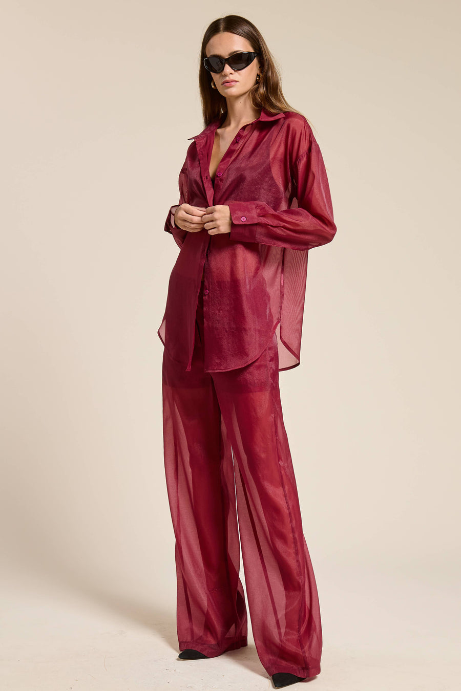 Selene Straight Leg Sheer Organza Pants with Lined Shorts