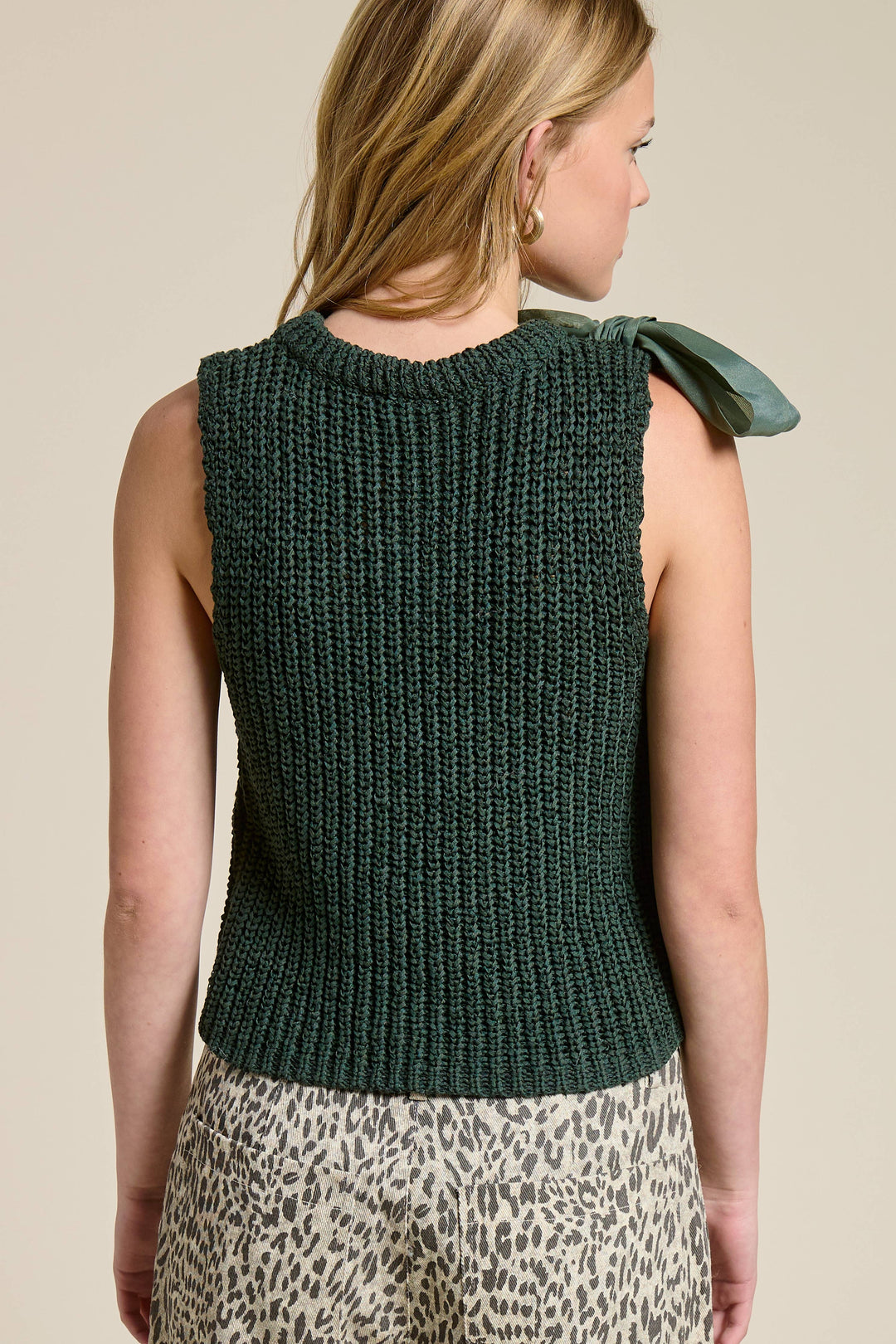 Sleeveless Knit Tank with Oversized Bow Detail