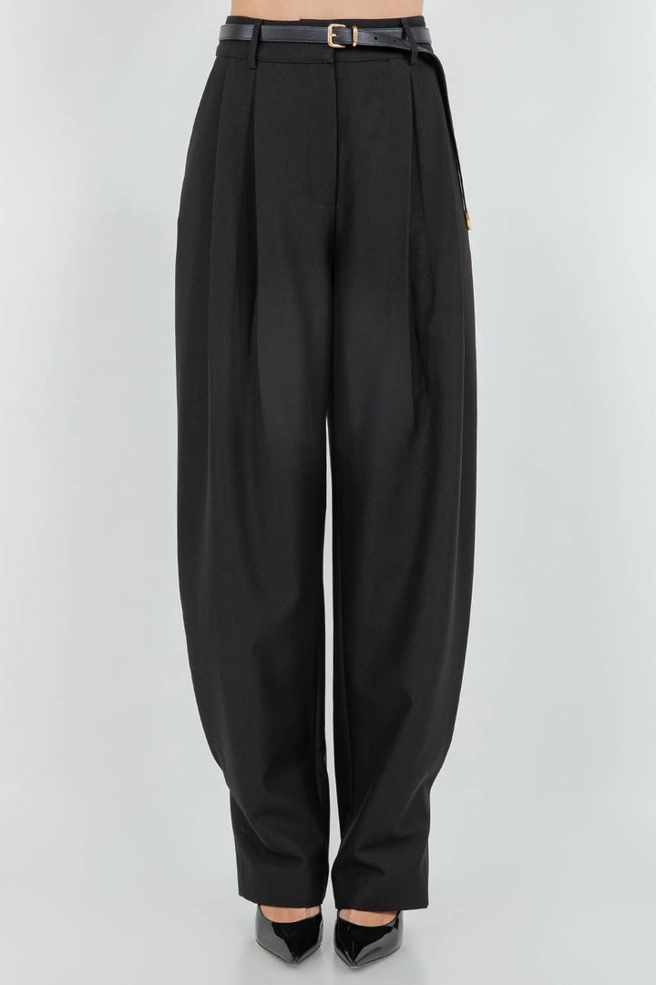 SOFIE SOFT WOVEN PLEATED TROUSERS BLACK - Pants