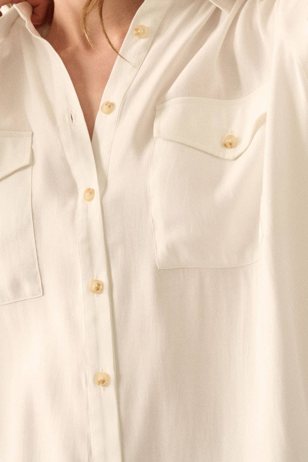 Solid Woven Loose-Fit Button-Up Pocket Shirt - shirts