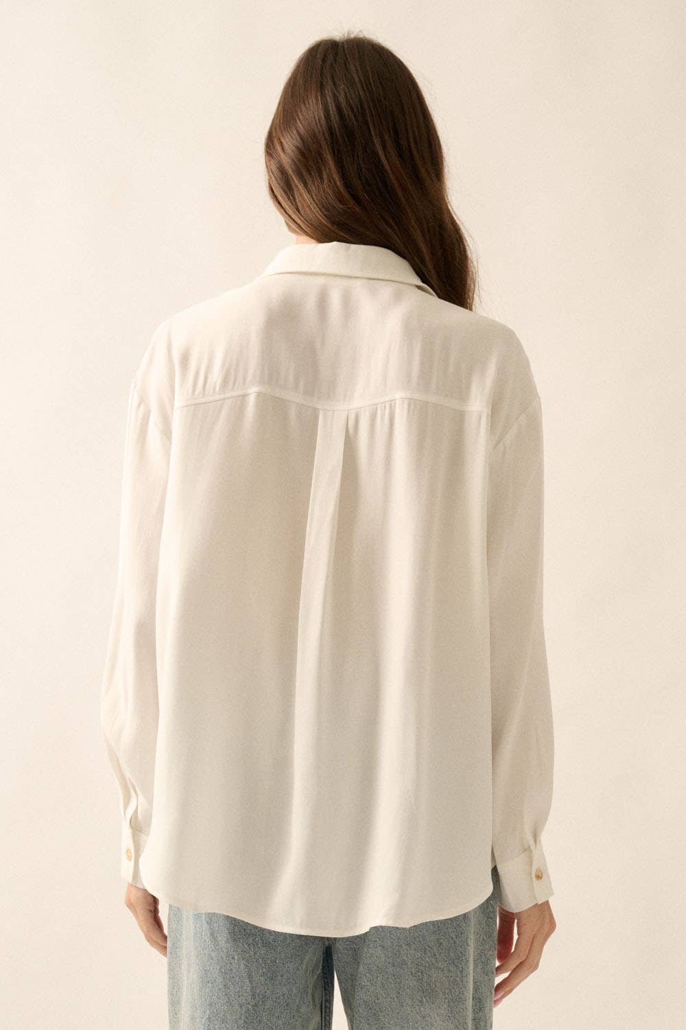 Solid Woven Loose-Fit Button-Up Pocket Shirt - shirts