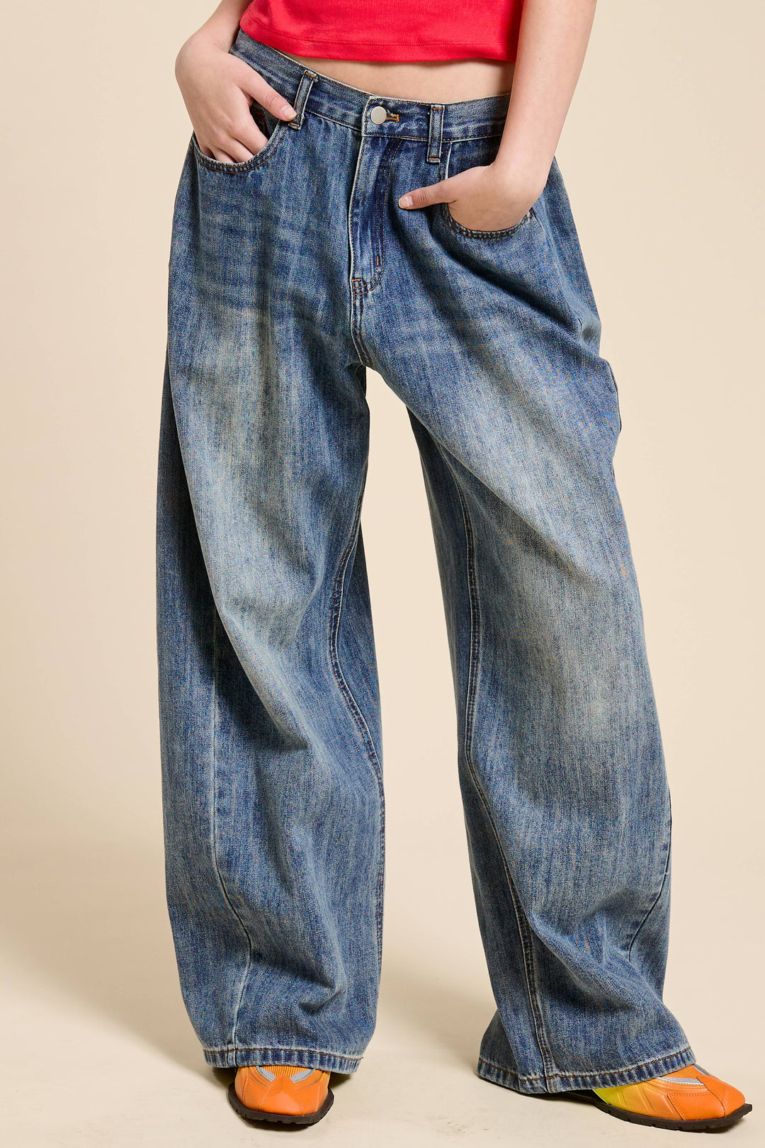 Stone Wide Leg Baggy Denim Jeans - Jeans