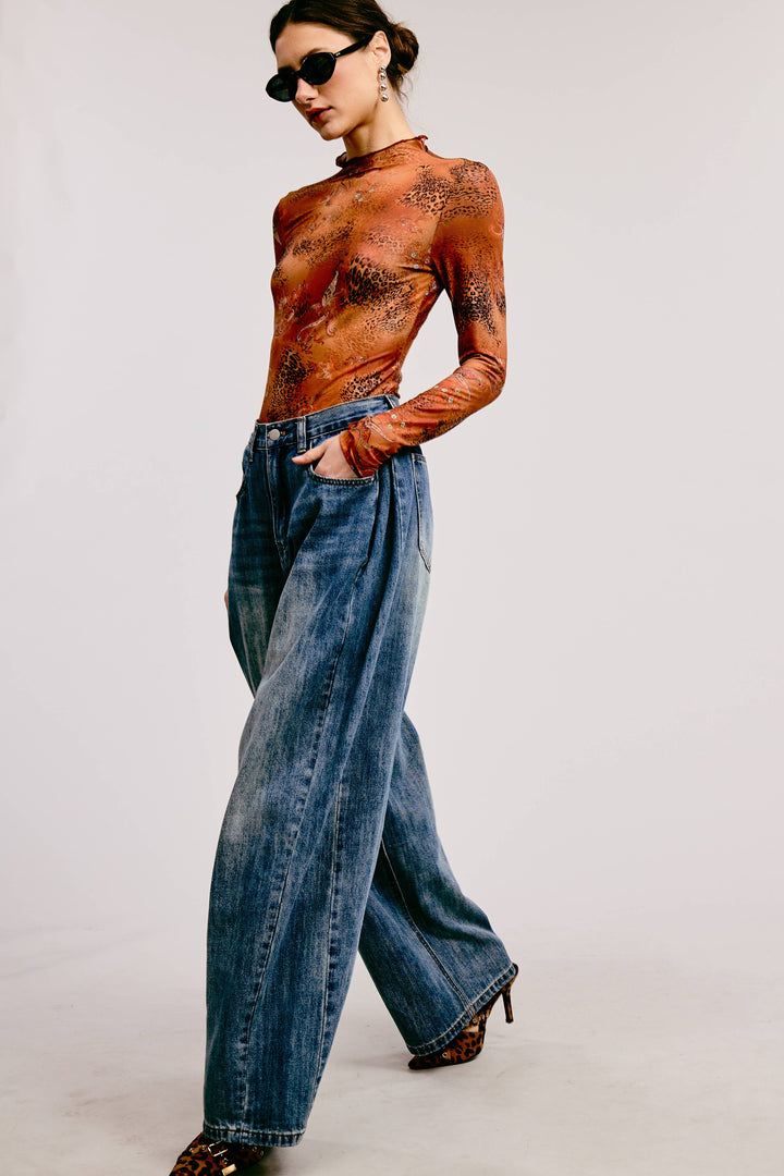 Stone Wide Leg Baggy Denim Jeans - Jeans