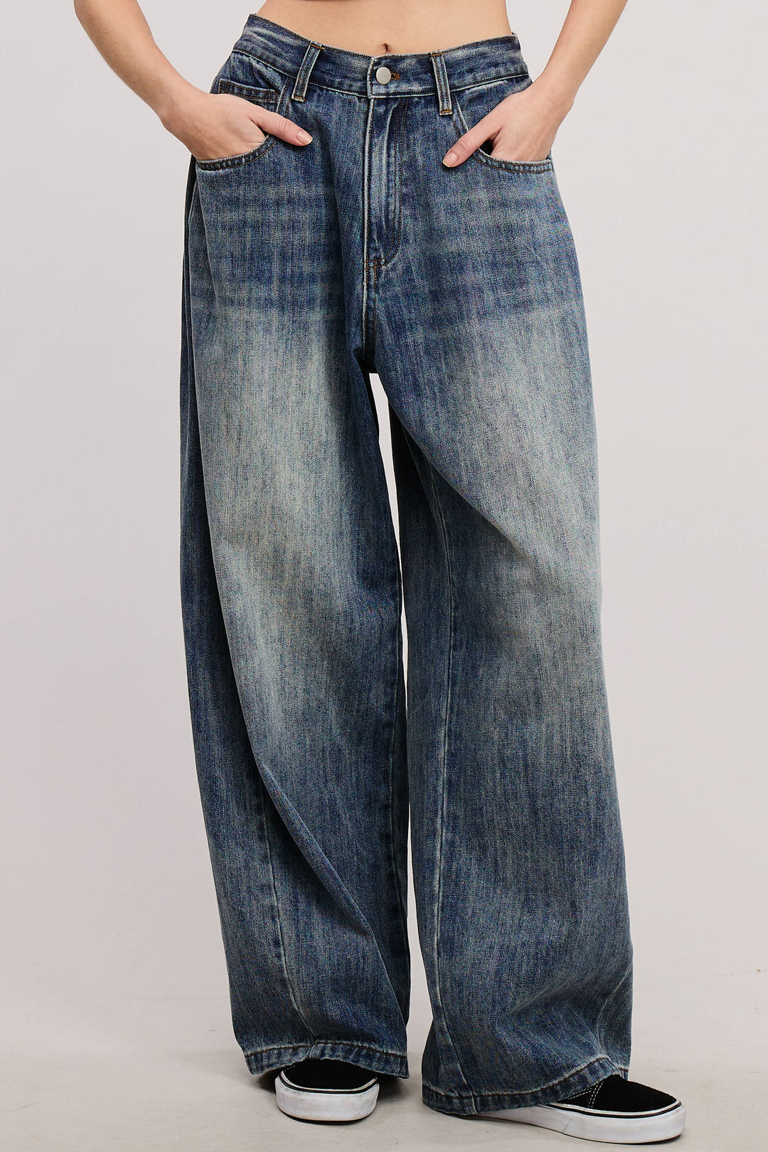 Stone Wide Leg Baggy Denim Jeans - Smoky Blue / S - Jeans