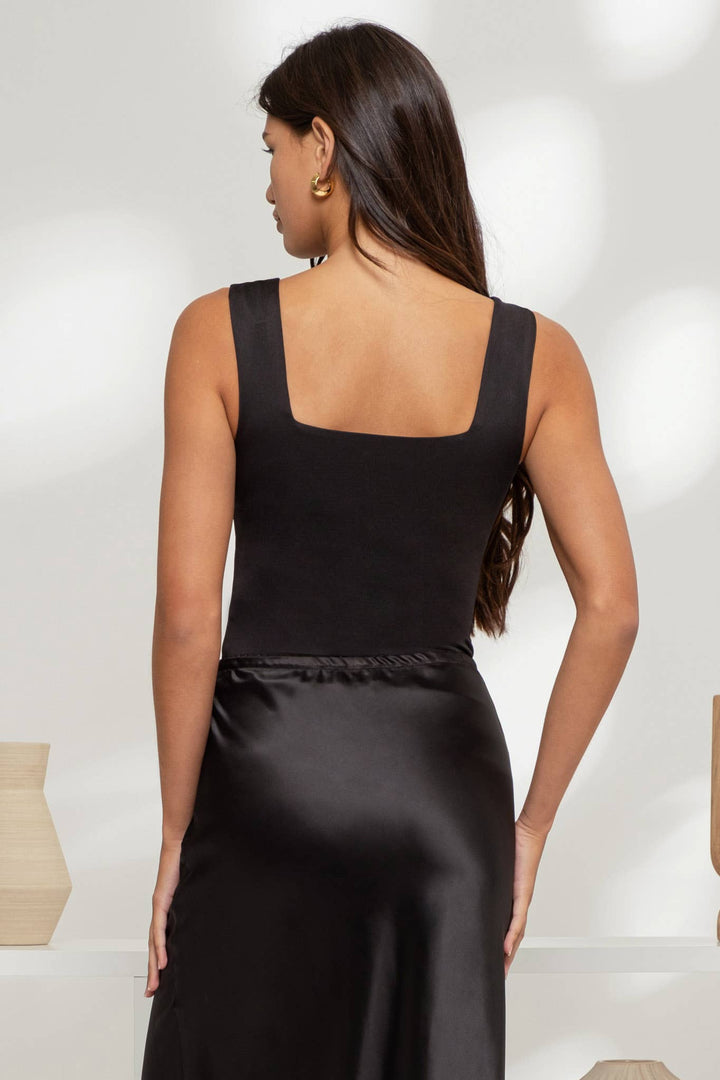 SUSSIE REVERSIBLE SQUARE NECK KNIT TANK BODYSUIT - body suit