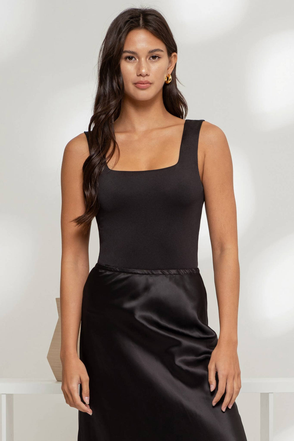 SUSSIE REVERSIBLE SQUARE NECK KNIT TANK BODYSUIT - body suit