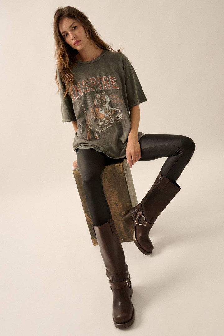 Tiger Vintage-Wash Oversize Graphic Tee - T-shirts