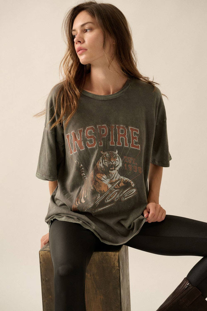 Tiger Vintage-Wash Oversize Graphic Tee - T-shirts