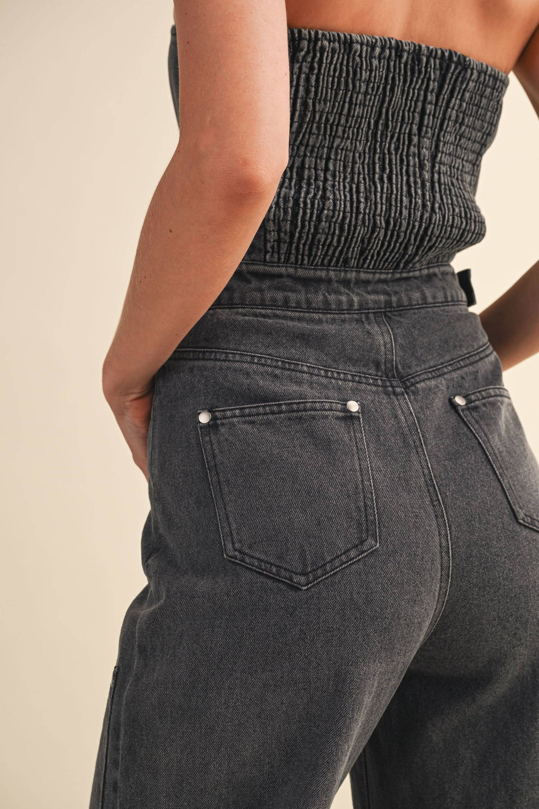 VANESSA STRAPLESS STUD DETAILED DENIM JUMPSUIT - jumpsuits & rompers