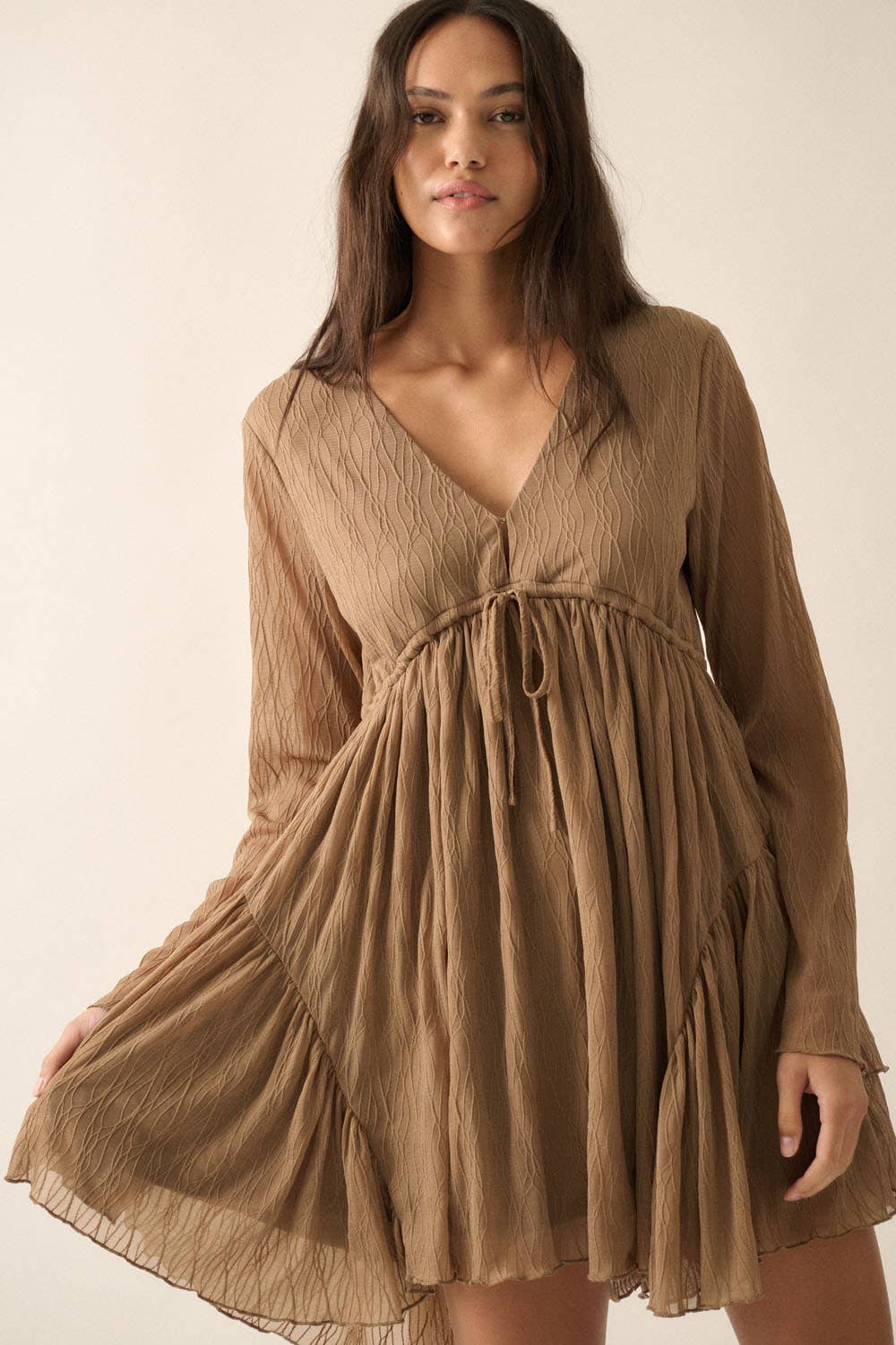 Vivian Solid Sheer V-Neck Wavy-Lace Romper - Dresses