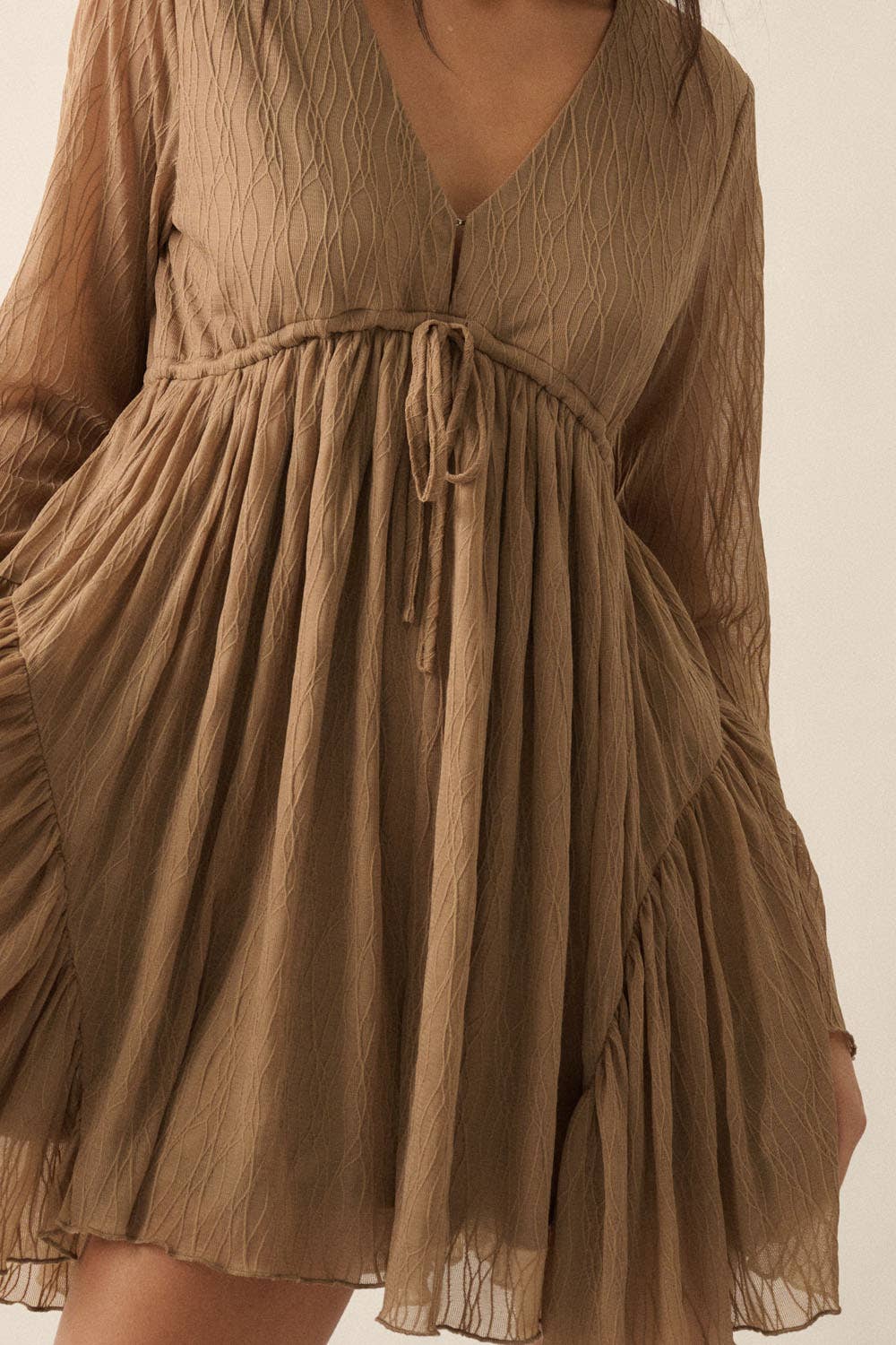 Vivian Solid Sheer V-Neck Wavy-Lace Romper - Dresses