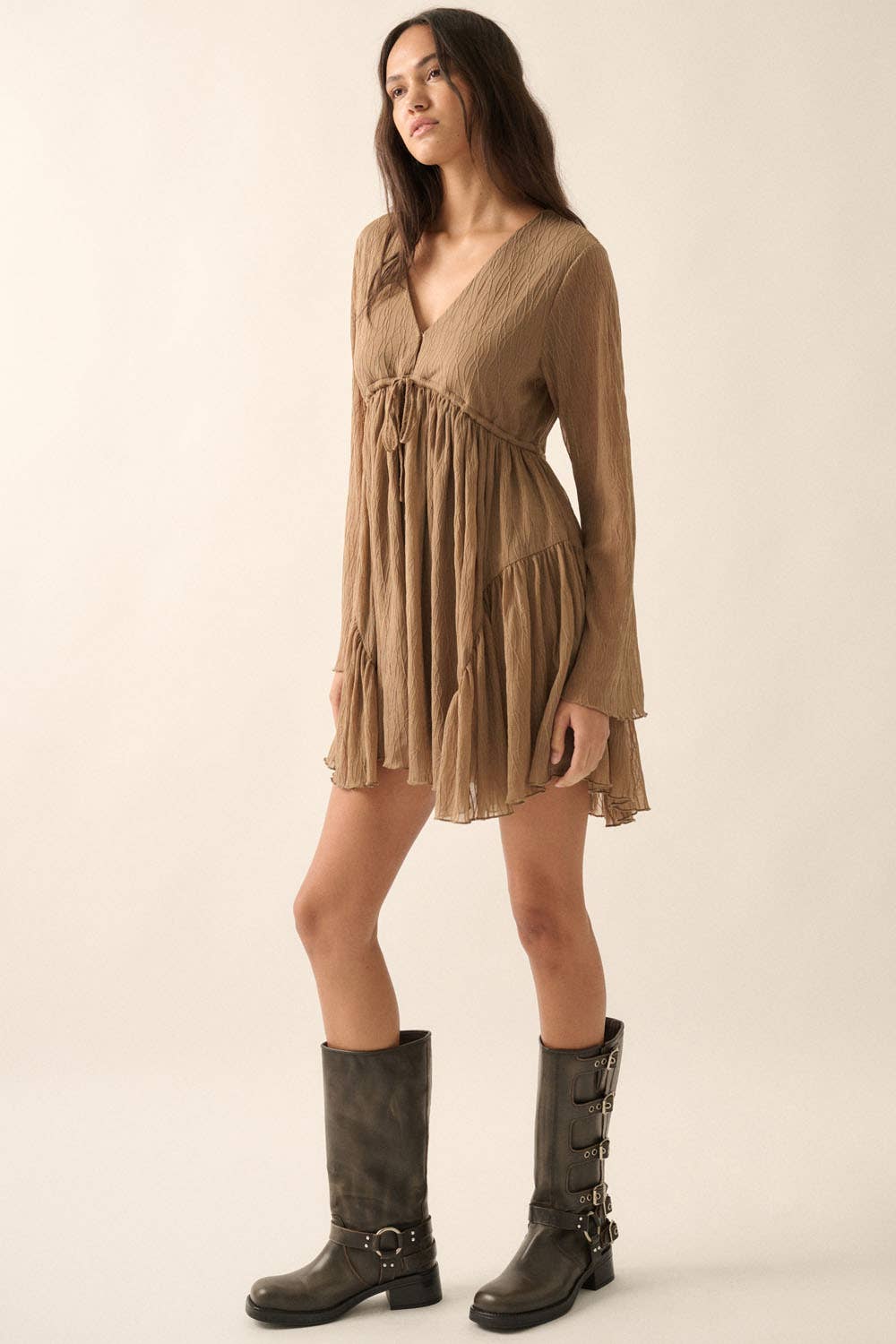 Vivian Solid Sheer V-Neck Wavy-Lace Romper - Dresses