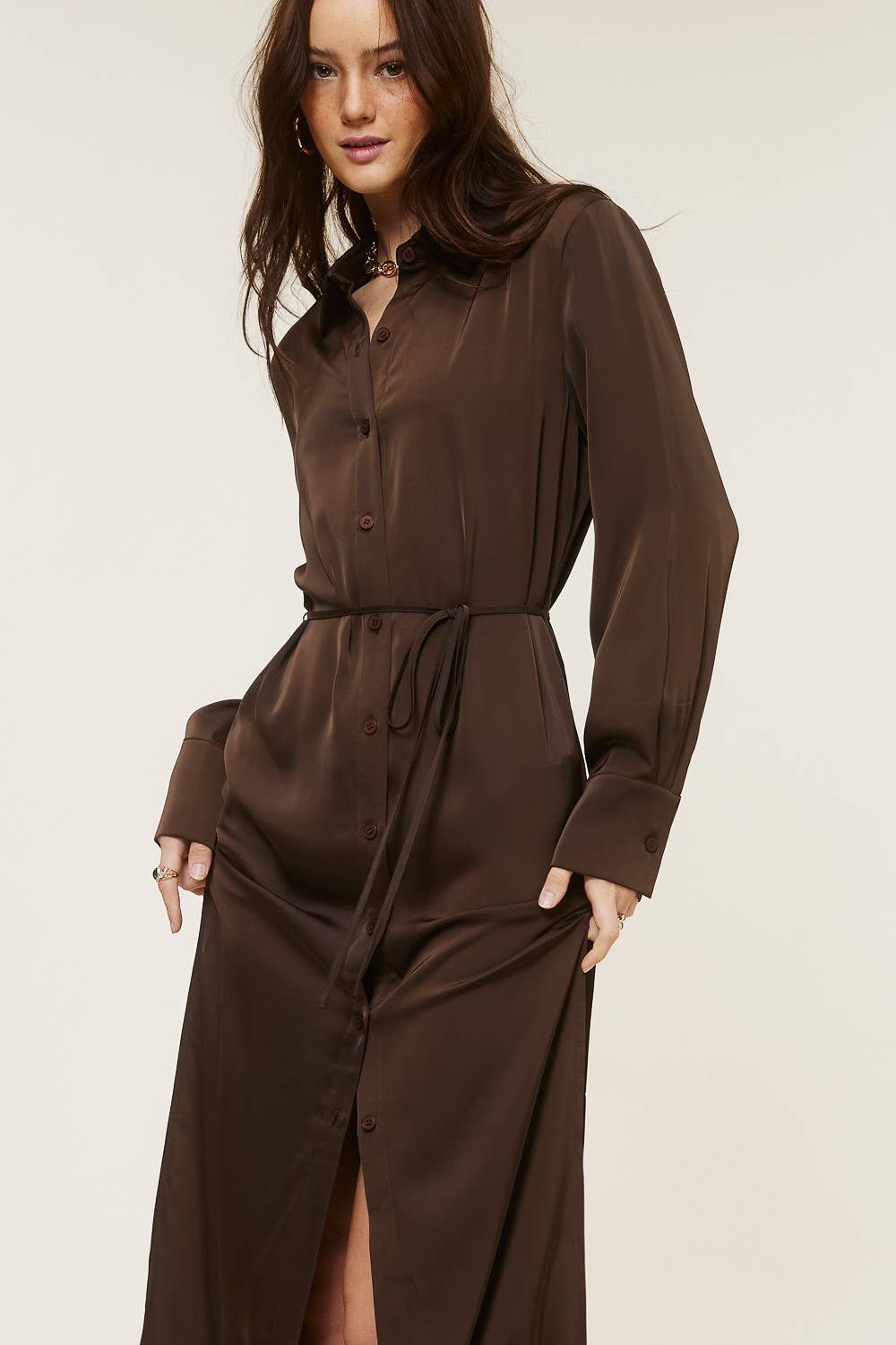 YAHARA Silky Button Down Shirt Dress - Dresses