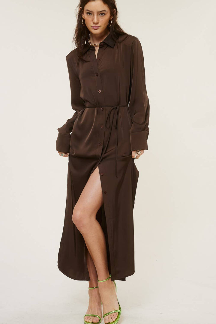 YAHARA Silky Button Down Shirt Dress - Dresses