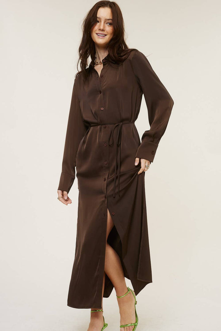 YAHARA Silky Button Down Shirt Dress - Dresses