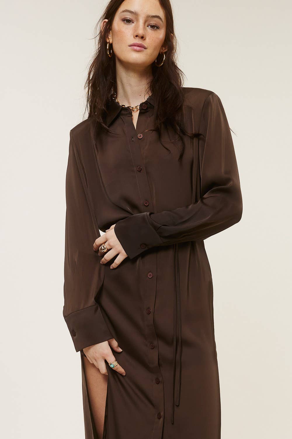 YAHARA Silky Button Down Shirt Dress - Dresses