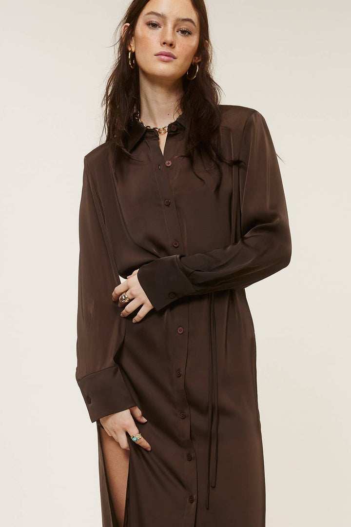 YAHARA Silky Button Down Shirt Dress - Dresses