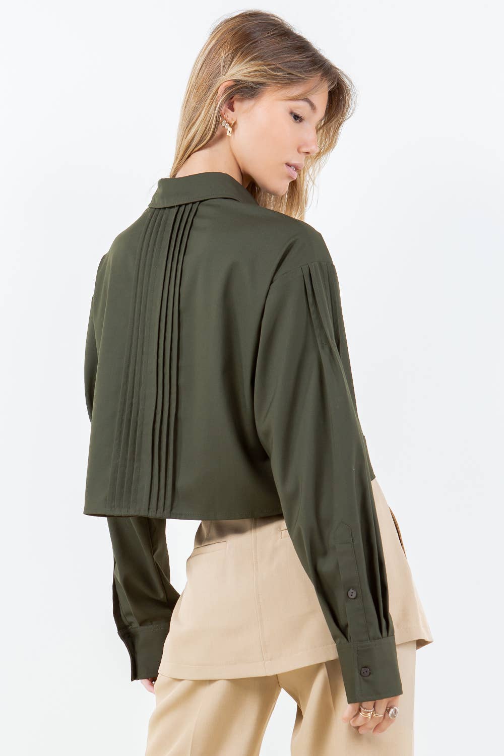 YARY JEWELED COLLAR WITH PINTUCK DETAILS WOVEN SHIRT