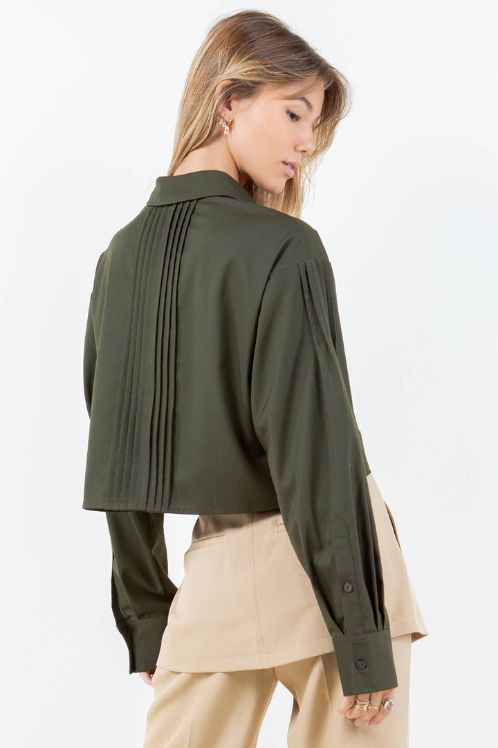 YARY JEWELED COLLAR WITH PINTUCK DETAILS WOVEN SHIRT